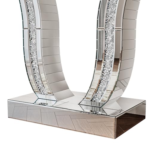 LUMISOL Mirrored Console Table, 43 Inch Silver Entryway Table with Curved Stone-Inlaid Legs, Modern Mirror-Decorated Sofa Table Behind Couch, Side Table for Living Room Foyer Hallway, Silver LUMISOL