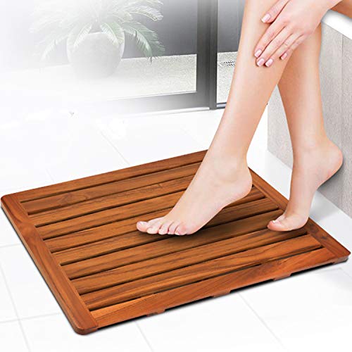 Utoplike (24"x18") Teak Wood Bath Mat, Shower Mat for Bathroom, Wooden Floor Mat Square Large for Spa Home or Outdoor Utoplike