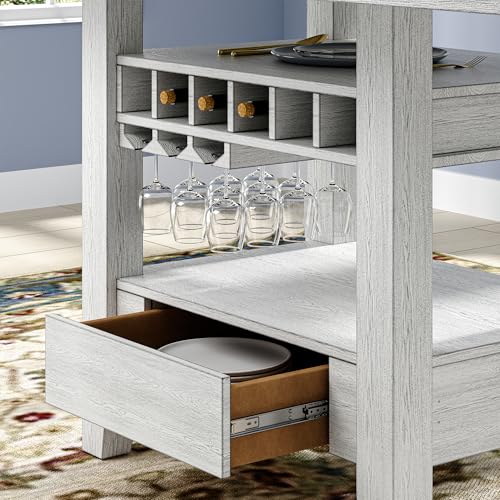 Peatuk Solid Wood Dining Table Set for 6, Modern Breakfast Dinette Expandable Drop Leaf Kitchen Table with Chairs for Dining Room, Kitchen, Grey Peatuk