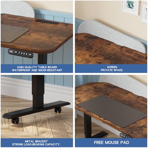 bilbil L-Shaped Electric Standing Desk with Power Strip & Privacy Screen(Gray), 59 Inch Workstation, Large Mouse Pad & 4-Preset Memory Buttons, Quiet Adjustable Desk for Dual Monitors(Rustic Brown) bilbil