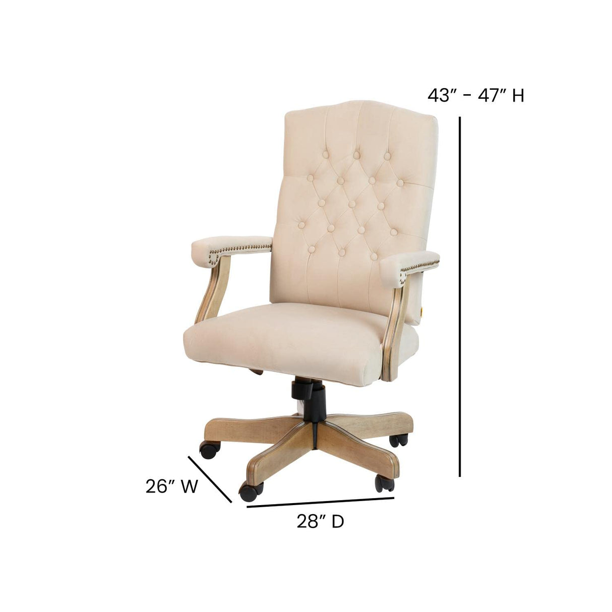 Flash Furniture Derrick Traditional Microfiber Tufted Swivel Office Chair with Wood Base, Ergonomic Farmhouse High-Back Desk Chair, Ivory/Brown Flash Furniture