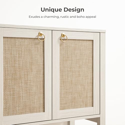 SICOTAS Rattan Sideboard Buffet Cabinet with Open Storage - Large Storage Cabinet with 4-Doors and Adjustable Shelves, Boho Credenza Coffee Bar Cabinets Buffet Table Console Table for Kitchen,Hallway SICOTAS