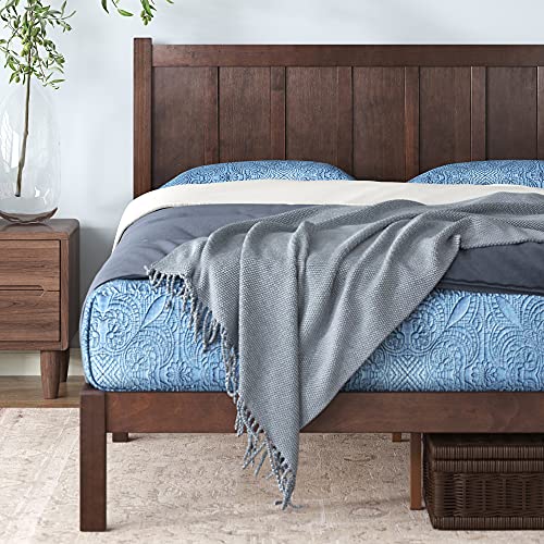 Zinus Adrian King Size Rustic Wood Platform Bed with Headboard – No Box Spring Needed Zinus