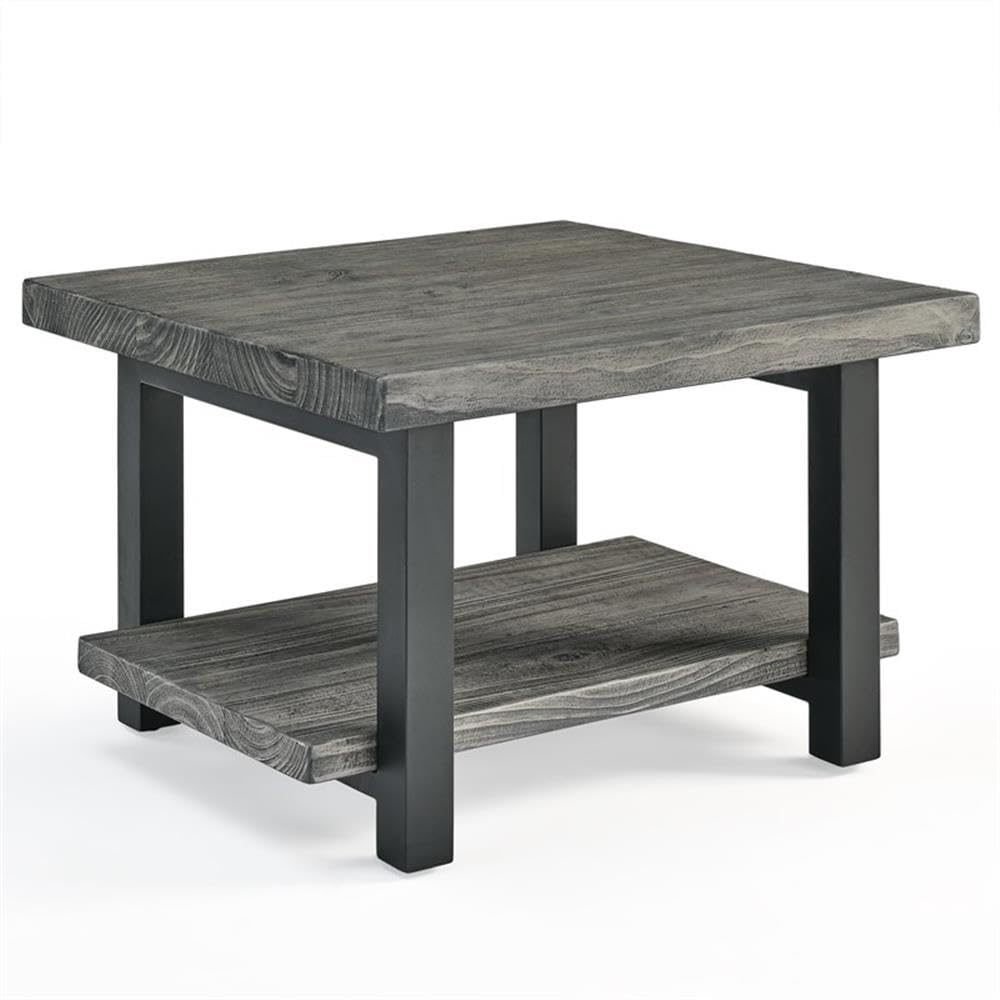 Pomona 27 in. Metal and Solid Wood Square Coffee Table, Slate Gray: Solid Wood & Metal Industrial Square Coffee Table w/ Slate Gray Finish - Solid Pine Wood Tabletop & Shelf Alaterre Furniture