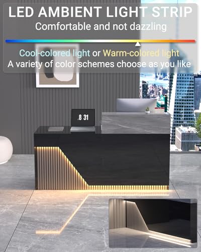 STLWR Reception Desk with Storage & RGB Seven-Color Light Strip,Modern Front Desk Reception Counter for Checkout, Lobby, Beauty Salon (70.8" - L) STLWR