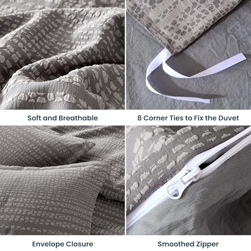 SLEEP ZONE Striped Duvet Cover Set Queen Size, 3 Pieces Boho Bedding Set for All Season 1 Durable and Soft Jacquard Duvet Cover with 2 Pillow Shams, 90"x90", Grey Striped SLEEP ZONE