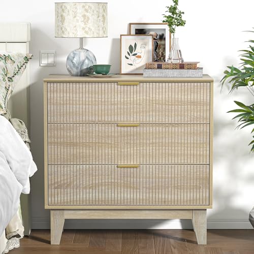Anmytek 3 Drawer Dresser for Bedroom, Modern Closet Dressers Chest of Drawers, Wood Tall Dresser Storage Dresser Large Nightstand for Bedroom Living Room Hallway Closet, H0113 Anmytek