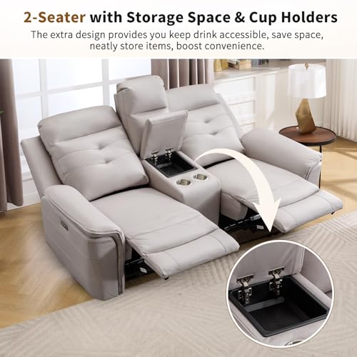 ANJ Power Recliner Chair for Adults with USB Charging, Breathable Faux Leather Oversized Electric Recliners, Single Overstuffed Heavy Duty Reclining Sofa Chairs for Living Room, Beige