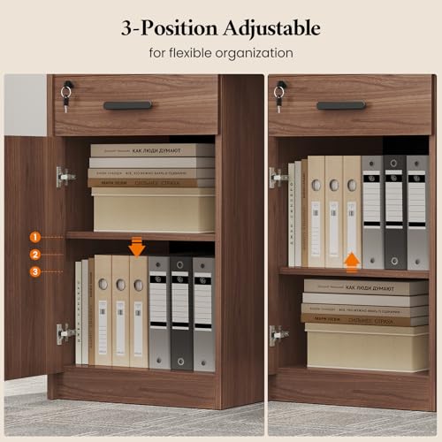 Reception Desk with Counter, Front Desk with Storage Cabinet and Drawer, 47 inch Modern Retail Counter with Cable Grommet for Checkout, Barber, Beauty Salon, Home Office ANGRYWIN