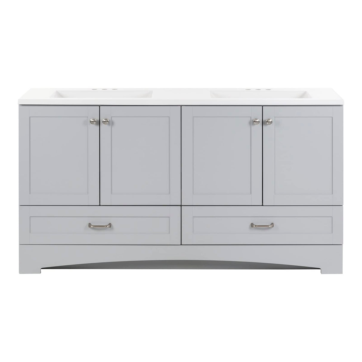 Spring Mill Cabinets Emlyn 60 Inch Double-Sink Bathroom Vanity with White Top, 2 Cabinets, 2 Drawers, 60.5" W x 18.75" D x 32.89", Pearl Gray Spring Mill Cabinets