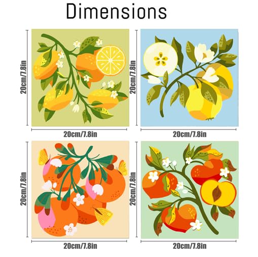 4 Pack Framed DIY Paint by Numbers Kit for Adults Beginner,Fruit Oil Painting Easy Paint by Number with Canvas,Acrylic Paint Kit Arts and Crafts for Adults for Decor 8x8inch Canrichshop
