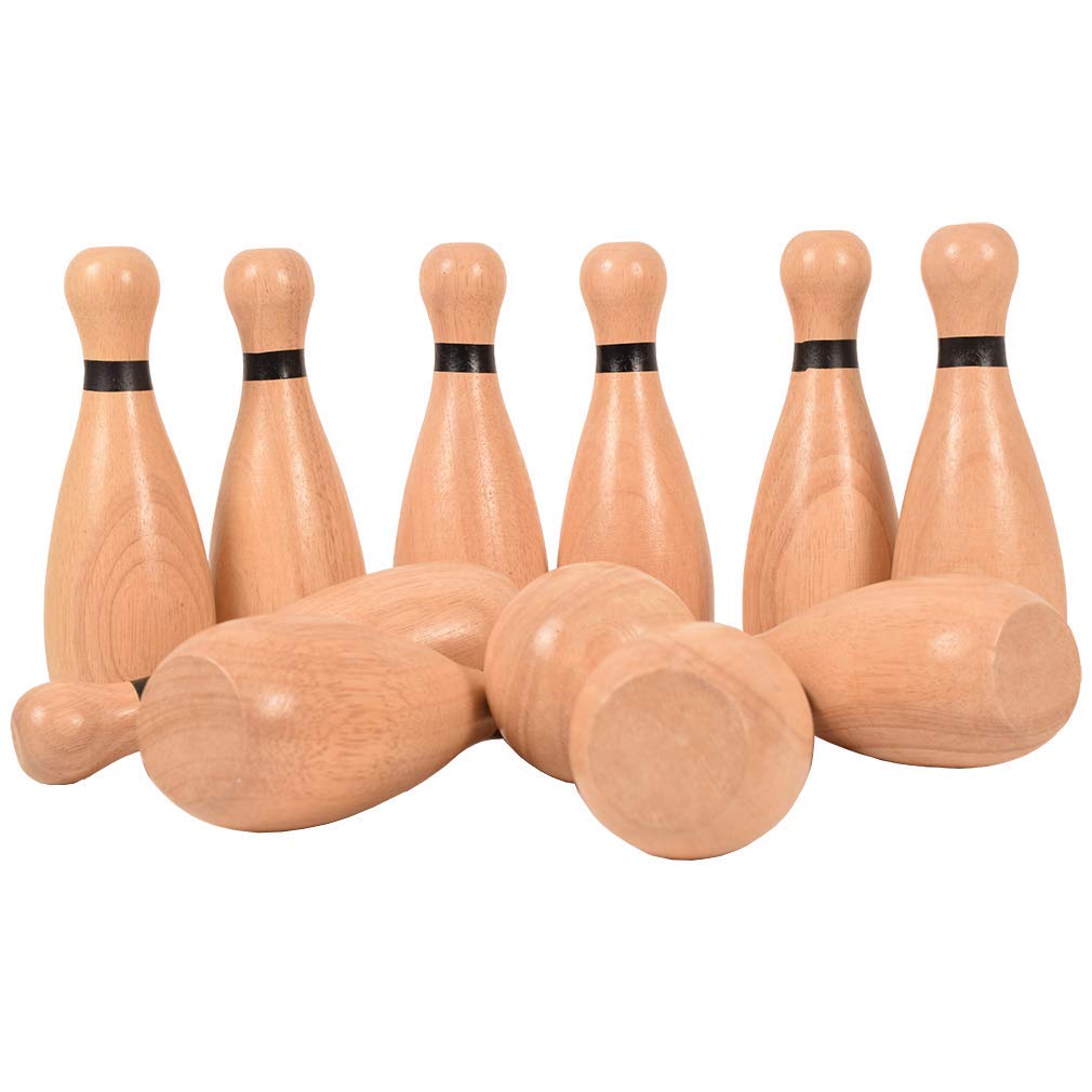 NI-ROU Outdoor Giant Lawn Bowling Games Wooden lawn Set Fun Sports Games Outside or Indoor for Family Adults and Kids Backyard Skittles Carrying Bag with 10 Pins and 2 Balls NI-ROU