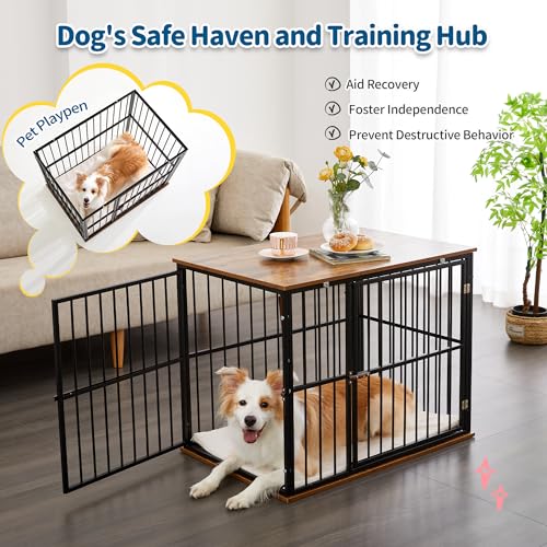 Made4Pets Dog Crate Furniture for Large Dogs, Big Dog Kennel House for Indoor and Outdoor Use, Heavy-Duty Dog Cage Chew-Resistant with Washable Cushion, Modern Side End Table, 31.1"*21.5"*25.2" MADE 4 PETS