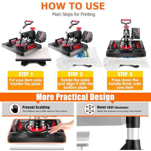 AKEYDIY 8 in 1 Heat Press Machine for T Shirts, 12x15 Swing Away Sublimation Heat Transfer Machine, GeniusPress Shirt Press Machine, Digital Tshirt Press Combo for Hat|Cap|Mug|Plate|Bag|Mouse Pads AKEYDIY