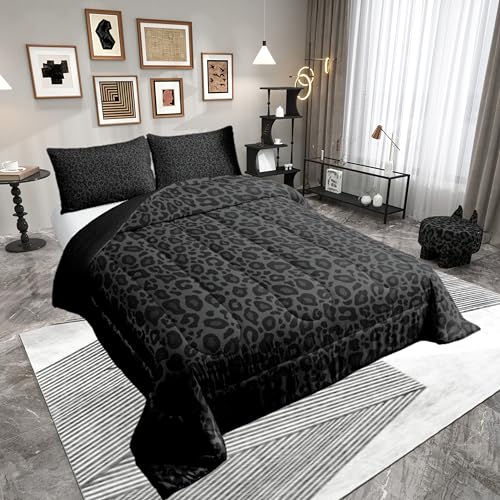 Castle Fairy Leopard Print Bedding Set 3 Pcs King Size,Cheetah Comforter Set,African Wildlife Down Alternative Adults Bedroom Decor,Gray Wild Animal Skin Ultra Soft Bed Inner Fill with 2 Piilowcases Castle Fairy