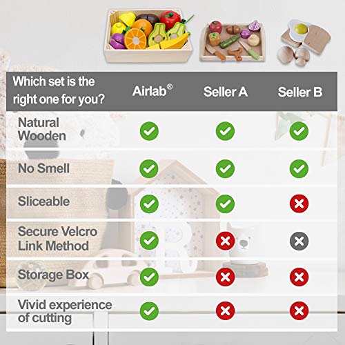 Wooden Play Food for Kids Kitchen Cutting Fruits Toys for Toddlers Pretend Vegetables Gift for Boys Girls Educational Toys Airlab