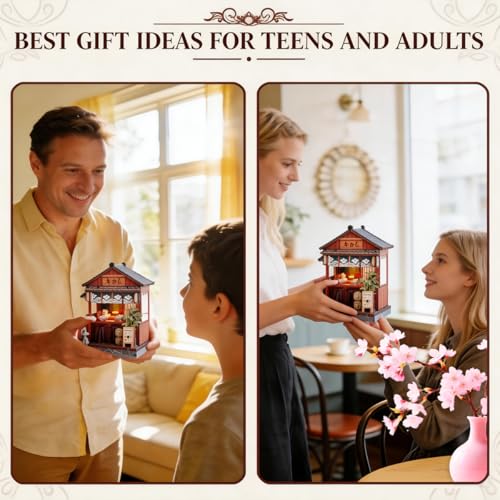 HYXBXSS Book Nook Kit, DIY Miniature House Dollhouse Kit for Adults and Teens, Booknook Tiny House Bookshelf Decor, Japanese Shop Building Kit 3D Wooden Puzzles, Gifts for Family and Friends