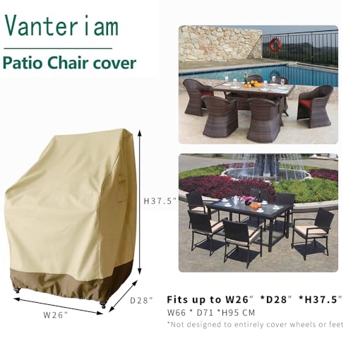 Vanteriam Outdoor High Back Chair Cover, Heavy Duty Waterproof Patio Swivel Chair Covers - Fade Resistant Patio Standard Dining Chair Cover 2 Pack - 26W x 28D x 37.5H inch Beige & Brown Vanteriam