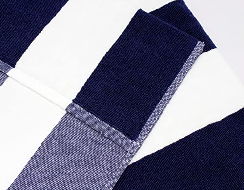 COTTON CRAFT Pool Lounge Chair Cover - 2 Pack - Chaise Beach Picnic Spa Towel - Cabana Stripe - Soft Premium Ringspun Terry Cotton - Oversized - 32 inch Wide x 82 inch Long with 7 inch Pocket – Navy