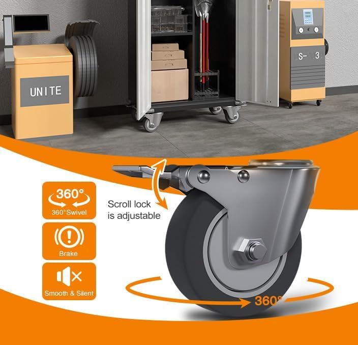 JAORD Metal Garage Storage Cabinet with Hanging Rod, Broom Closet Storage Cabinet, 71" Tall Rolling Tool Storage Cabinet with Locking Doors and Shelves JAORD