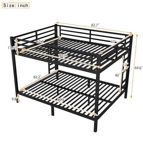 Bellemave Metal Bunk Bed Queen Over Queen with Ladder & Full-Length Guardrails, Heavy Duty Bunk Bed Frame with Sturdy Slats, Queen Over Queen Bunk Beds, Noise Free, No Box Spring Needed, Black Bellemave