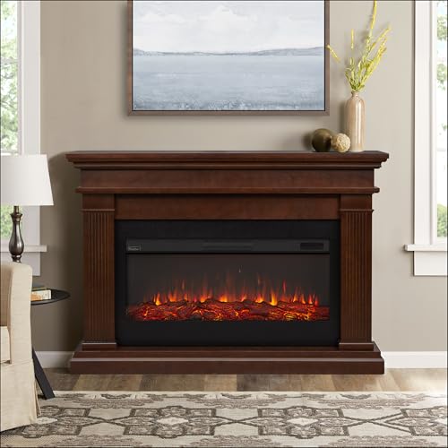 Real Flame Beau 59" Landscape Electric Fireplace with Mantel for Living Room or Bedroom, Replaceable Fireplace Insert Heater, Realistic Log and Flame Effect, Remote Control, Timer Real Flame