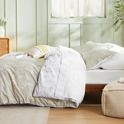 Bedsure Twin/Twin XL Comforter Set - Linen Bed Set, 2 Pieces Cute Floral Bedding, 1 Soft Reversible Botanical Flowers Comforter and 1 Pillow Sham Bedsure