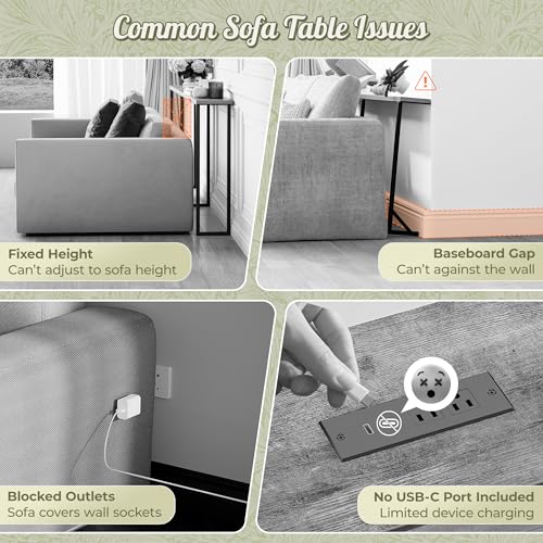 Huuger 102.4 Inch Sofa Table with Power Outlets, 23.9’’-34.4’’ Height Adjustable Range, Behind Couch Table with USB-C Ports, Sofa Tables Narrow Long, Skinny Console Table, Small Spaces, Rustic Brown Huuger