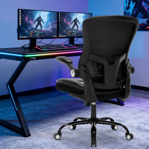 Ergonomic Office Chair, PU Leather Ergonomic Desk Chair with Mesh Back Adjustable Lumbar Support Home Gmaing Desk Chair with Wheels and Flip-Up Armrests, 360°Swivel, Tilt Lock and Wide Cushion-400LBS ZLHECTO