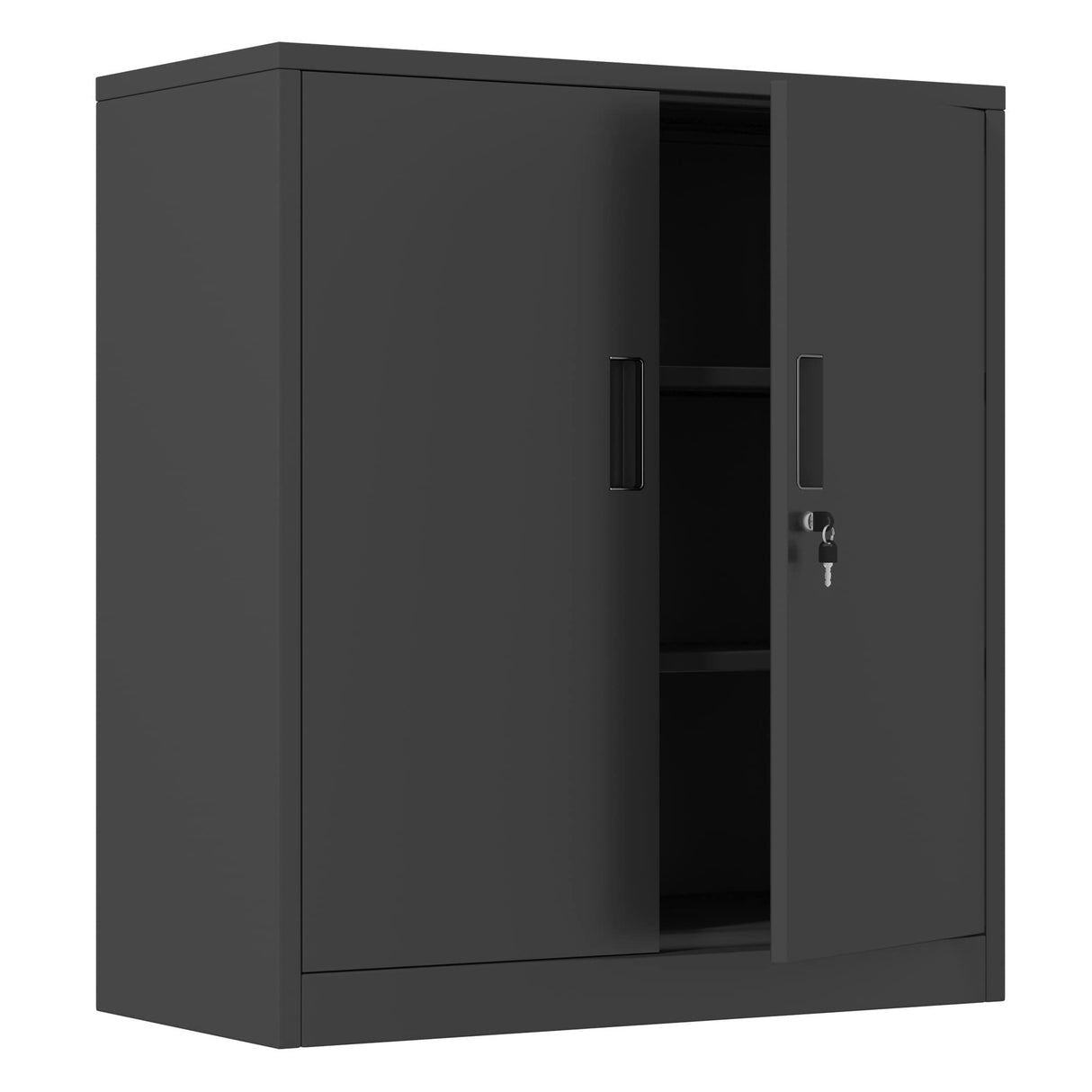 JINKUR Metal Storage Cabinet with Locking Doors and 2 Adjustable Shelves, Small Lockable Steel Storage Cabinets for Home Office Garage Kitchen Pantry (Black) JINKUR