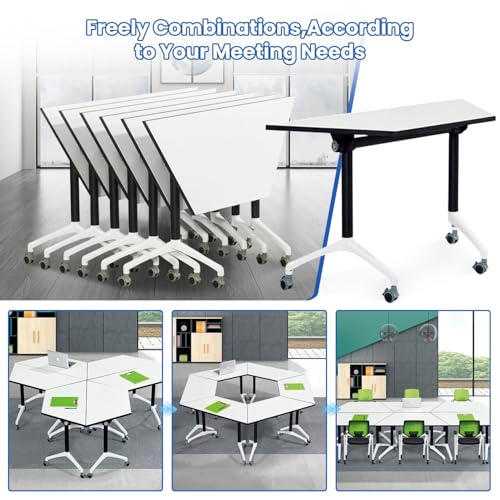 Folding Conference Room Tables,Modular Conference Table for Meeting Rooms,Mobile Portable Training Table with Locked Wheels,Flip Top Rolling Meeting Rooms Table Stackable Seminar Tables for Office Relgix