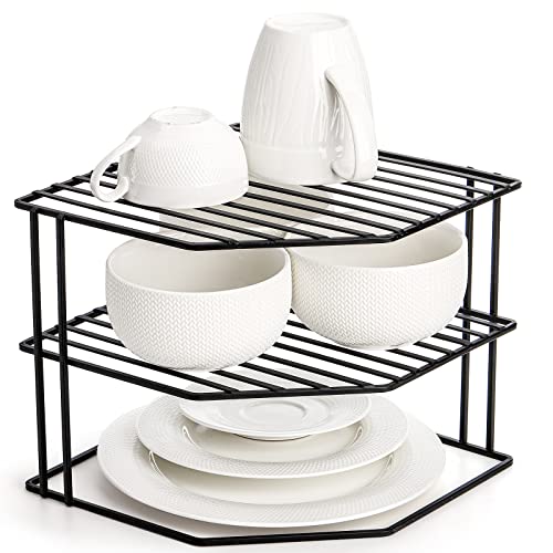 Frcctre 3-Tier Kitchen Corner Shelf Rack Counter and Cabinet Organizer, 9x9x7.5 Inch Metal Wire Kitchen Counter Pantry Cabinet Organizer and Storage Shelf for Plates, Cups, Dishes Frcctre