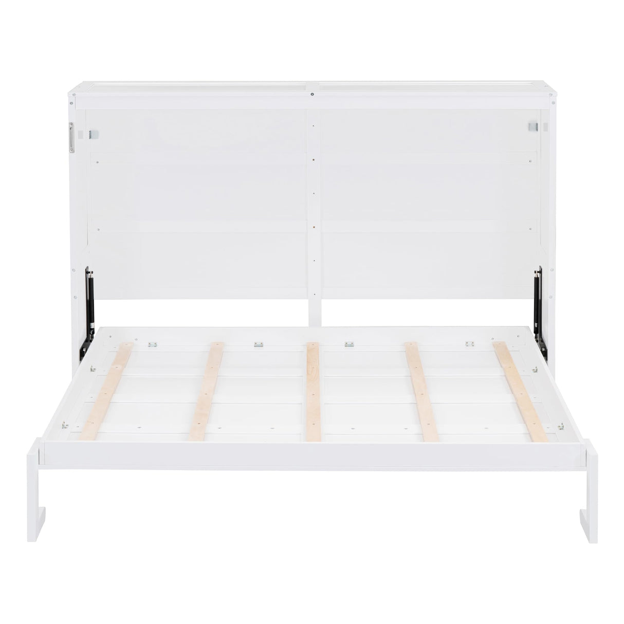 Murphy Bed Full Size, Wood Cabinet Bed Frame with A Storage Shelf, Modern Foldable Wall Bed for Home Office Studio, No Box Spring Needed, White Bellemave