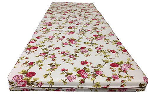 D&D Futon Furniture Trifold Foam Beds, Floor Tri-Fold Bed, Foldable Shikibuton Mattress Cushion Topper Mat for Space Saving Sleepover 3x27x75 in,Red Rose White D&D Futon Furniture