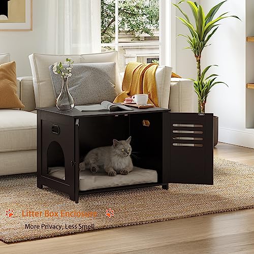 DINZI LVJ Litter Box Enclosure Furniture, Hidden Litter Box with Good Ventilation, Litter Box Cabinet, Wooden Cat Washroom Fit Most of Litter Box, Indoor Cat House, End Side Table, Espresso DINZI LVJ