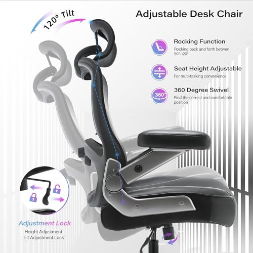 600lbs Big and Tall Office Chair- Heavy Duty Executive Computer Chair with 3D Flip Arms Large Wheels, Ergonomic Mesh High Back Desk Chair, Extra Wide Seat Adjustable Lumbar Support&Headrest Petheivun
