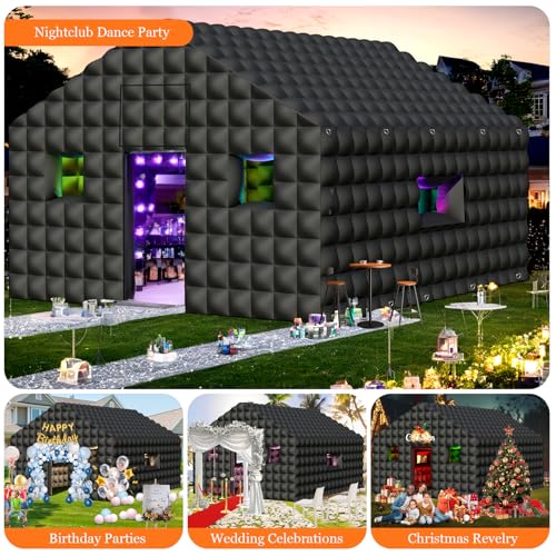 WUHUWOO Inflatable Nightclub 13x10x9 Ft, Black Inflatable Club Tent with 2 Doors and Logo Area, Inflatable Party Tent for Children Adults Birthday Backyard Wedding Rental (Black, 13x10x9 Ft) WUHUWOO