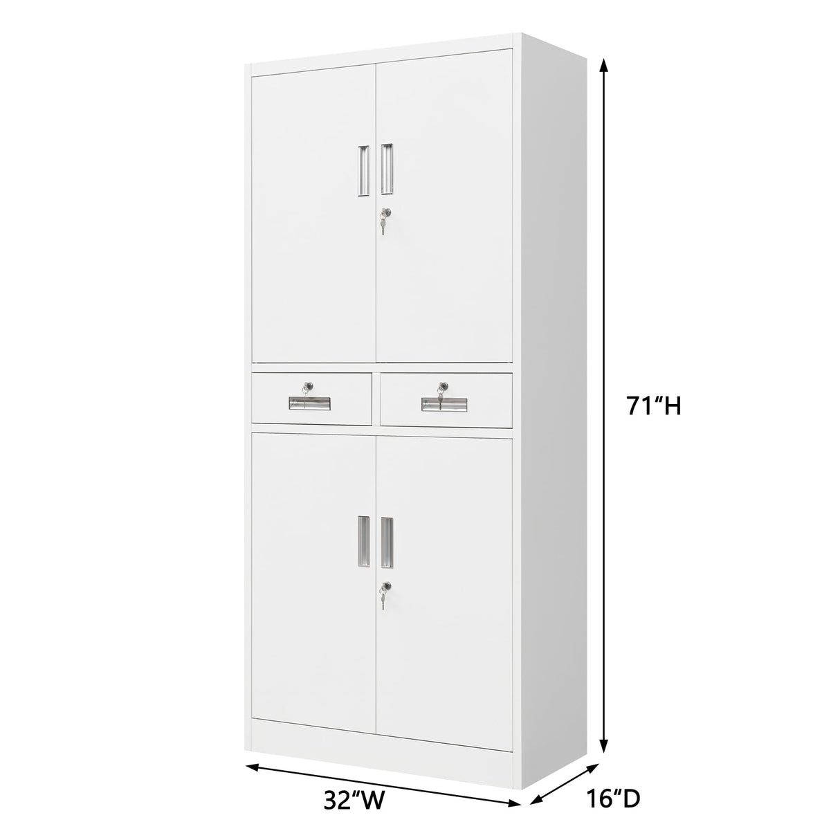 Wanfu Metal Storage Cabinet, Locking Storage Cabinet with Adjustable Shelves and 2 Drawers, 16" D x 32" W x 71" H Steel Cabinets for Office, Garage, Home, Classroom, Utility Room(White) Wanfu