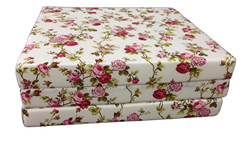 D&D Futon Furniture Trifold Foam Beds, Floor Tri-Fold Bed, Foldable Shikibuton Mattress Cushion Topper Mat for Space Saving Sleepover 3x27x75 in,Red Rose White D&D Futon Furniture
