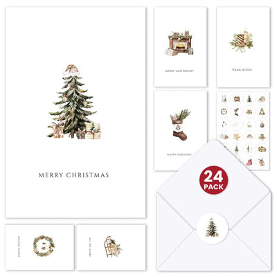 Christmas Cards Set of 24 with Modern Rustic Designs, Christmas Cards with Envelopes, Stickers & Storage Box, Assorted Christmas Cards Bulk, Perfect to Send Warm Holiday Wishes to Friends and Family