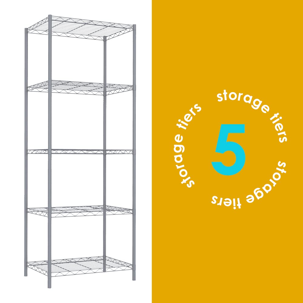 Home Basics Wire Shelving Storage Unit (5 Tier, Grey) Home Basics