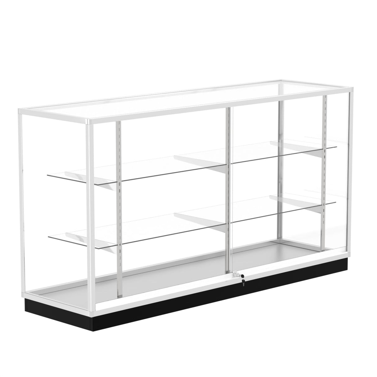 72" Glass Display Showcase Cabinet –Silver Aluminum Frame, Tempered Glass Shelves, Lockable Sliding Doors & LED Lighting – Extra Vision Retail Fixture for Stores, Exhibits & Collectibles Generic