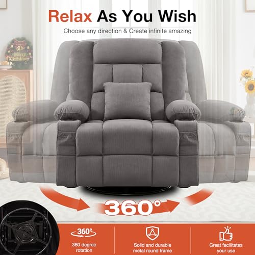Rocker Recliner Chair with Heating and Kneading Massage for Adults,360ยฐSwivel Rocker Recliner with Cup Holder and USB Charge Port for Living Room,Bedroom, Nursery
