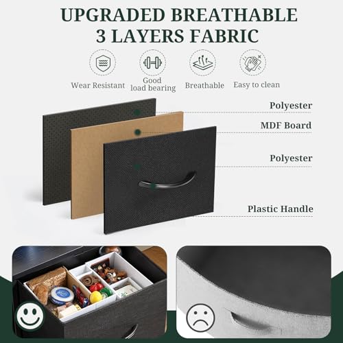 Nightstand, Small 2 Drawer Dresser End Table Bedside Furniture, Wooden Top Fabric Bins for Bedroom, Closet, Entryway, Dorm, 11.8" D x 18" W x 20", Black SageNest