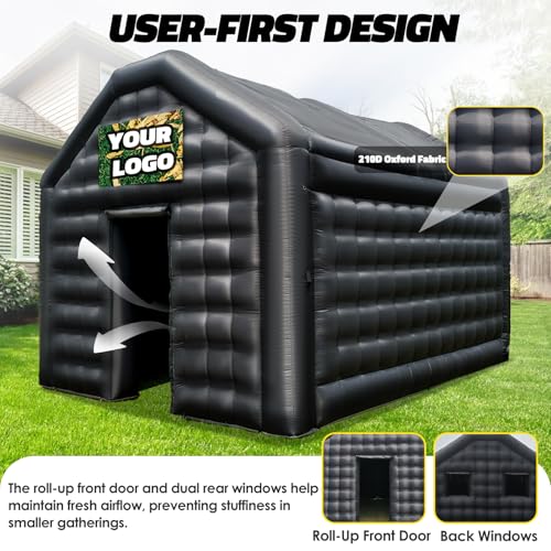 GR8FUN Small Inflatable Nightclub Tent 16.5x13x11.5Ft with Blower, Oxford Fabric Black Party Tent, Gazebo Event House for Backyard, Birthday, Rental Use GR8FUN