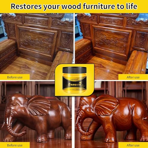 PIPIHUA Beeswax Polish and Conditioner for Wood Furniture - Waterproof & Repair Wax, Multipurpose Wood Cleaner and Furniture Polish (2 x 100g with 4 PIPIHUA