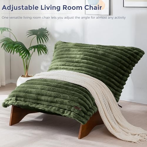 MAXYOYO Adjustable Living Room Chair, Convertible Bean Bag Chair & Recliner with Frame, Removable Cushion Floor Sofa Striped Fabric, Soft Upholstered Lounge for Bedroom, Dorm, Green