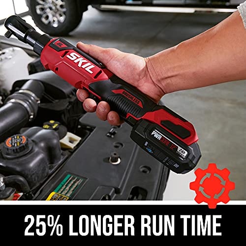 SKIL PWR CORE 12 Brushless 12V 3/8 Inch Ratchet Wrench Kit Includes 2.0Ah Lithium Battery and PWR JUMP Charger - RW5763A-10 Skil