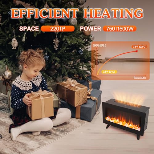 16" Small Freestanding Electric Fireplace Heater - Fire Places Electric Fireplace Stove with Realistic 3D Flames, Infrared Heater Indoor Space Heater, 750 |1500W, Overheating Protection AckMizz