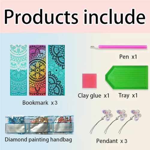 SULUNMO Diamond Art Bookmarks Kits for Adults,DIY Small Diamond Painting Bookmark, 5D Diamonds Dot Craft Making for Book Lovers(3Pcs Kaleidoscope-7) Sulunmo